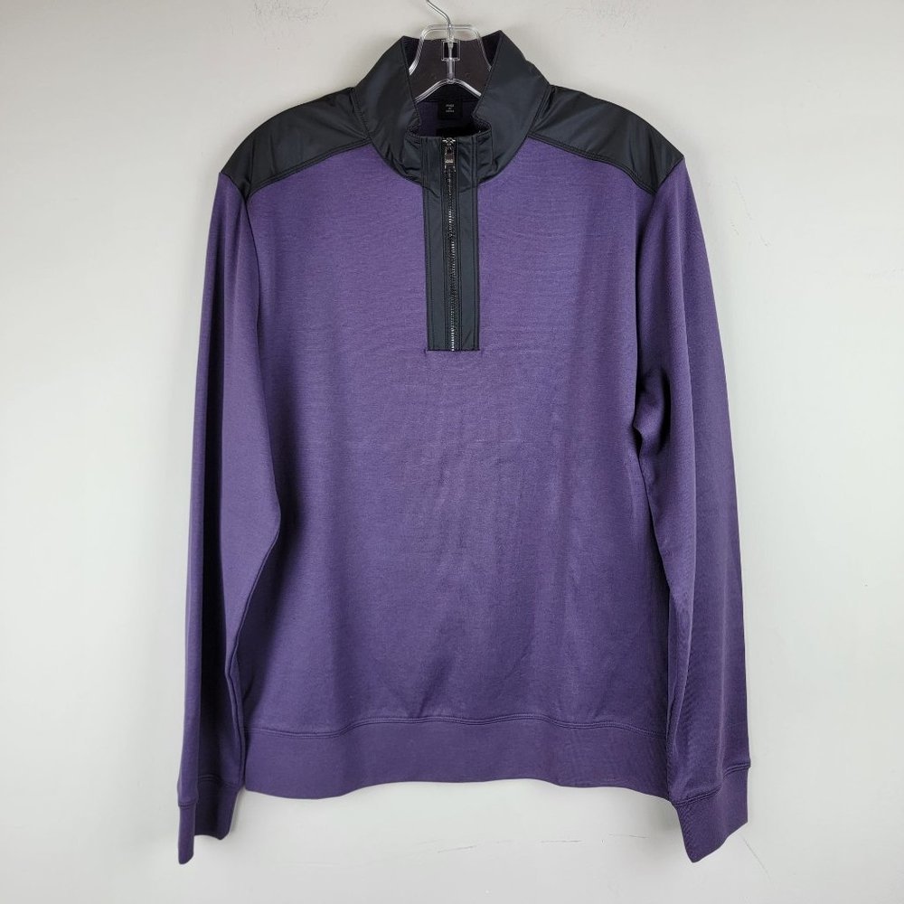 Hugo Boss Sidney Purple Black Quarter Zip Long Sleeves Pullover Sweatshirt M